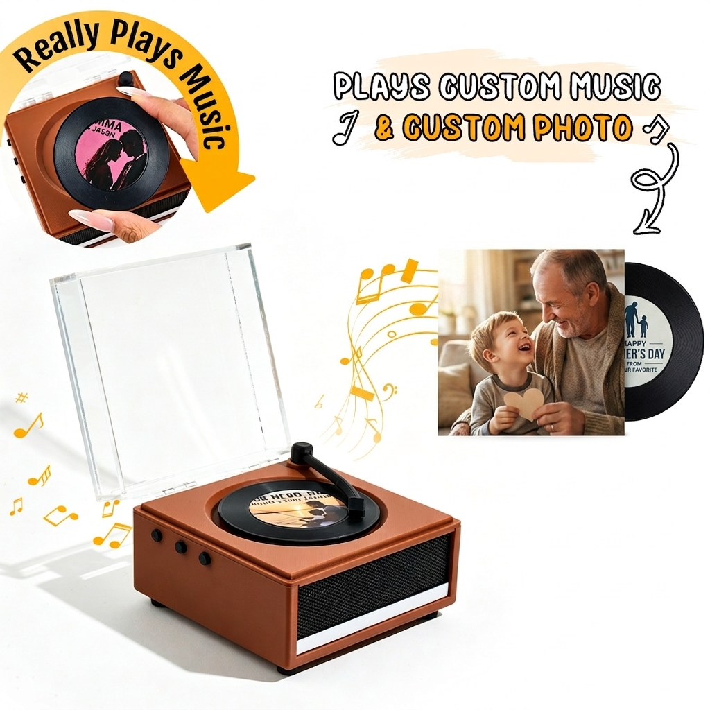 Personalized Mini Vinyl Music Player with Custom Photo, Plays Real Music, Custom Record & Album Cover Gift