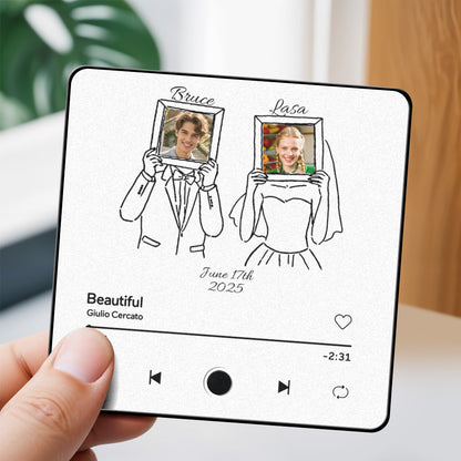 Custom Couple Photo Music Fridge Magnet – Personalized Romantic Gift with Built-In Music Player