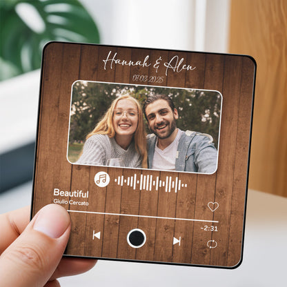 Custom Couple Photo Music Fridge Magnet – Personalized Romantic Gift with Built-In Music Player
