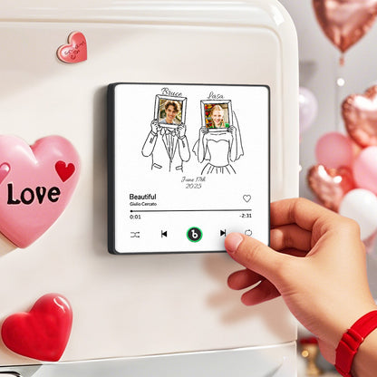 Custom Couple Photo Music Fridge Magnet – Personalized Romantic Gift with Built-In Music Player