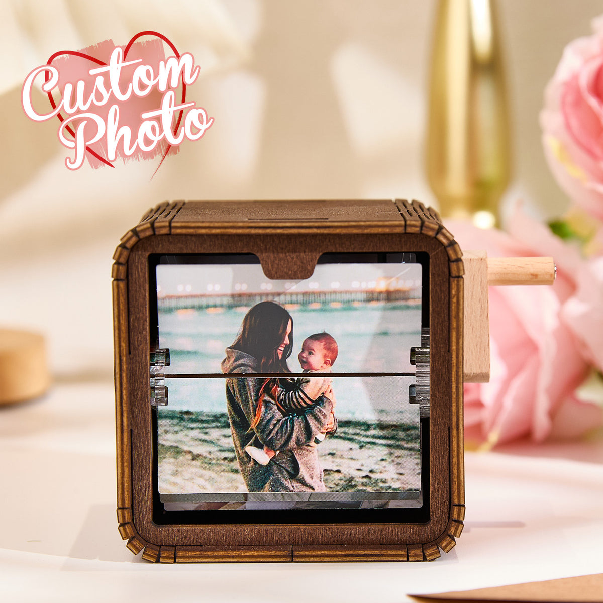 Custom 16 Photo Music Flipbook Wooden Album with Light