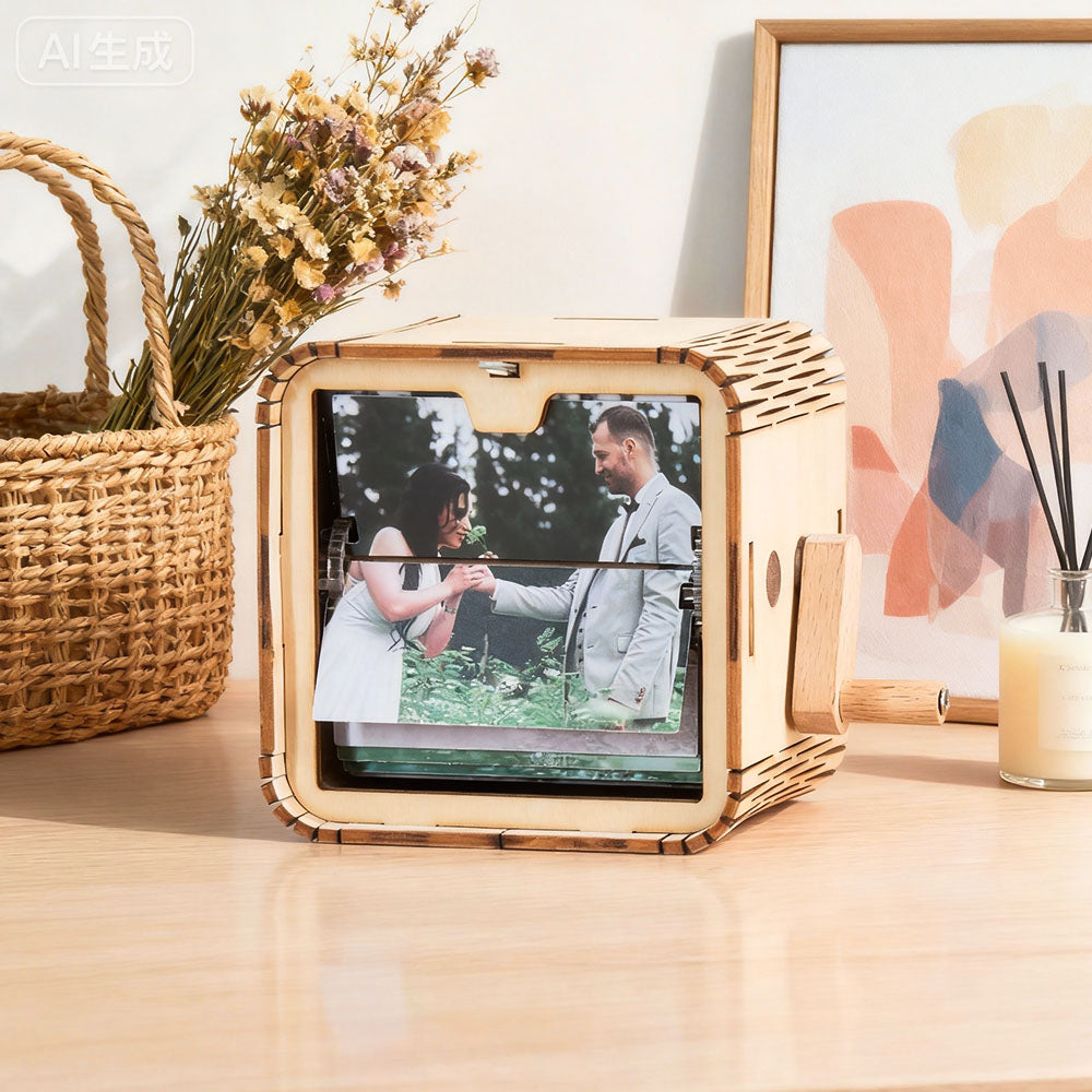 Custom 16 Photo Music Flipbook Wooden Album with Light