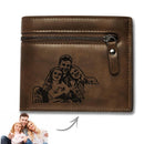 Custom Photo & Engraved Dark Brown PU Leather Wallet – Birthday & Father’s Day Gift