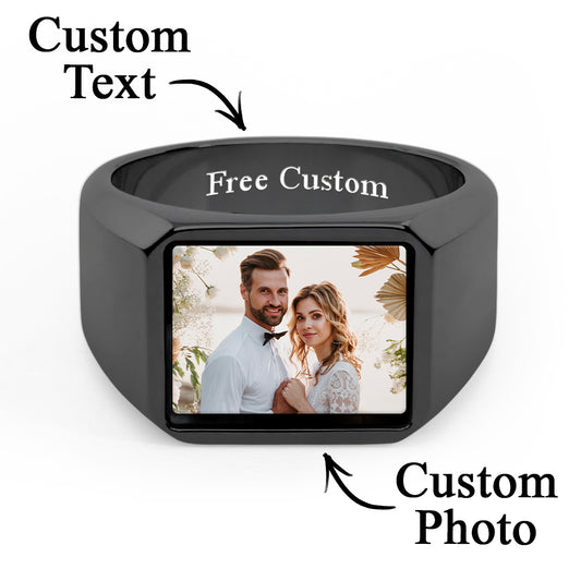 Stainless Steel Custom Photo Signet Ring