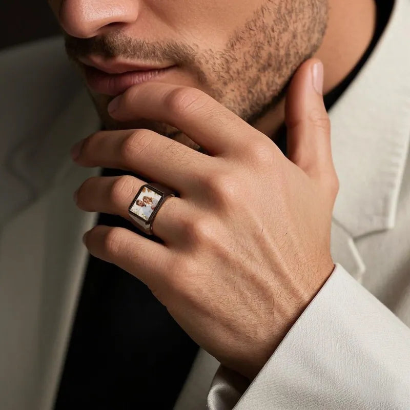 Signet Rings Solid Polished Stainless Steel Biker Ring for Men Women Stainless Steel Metal Plated Text Engraving Photo Custom