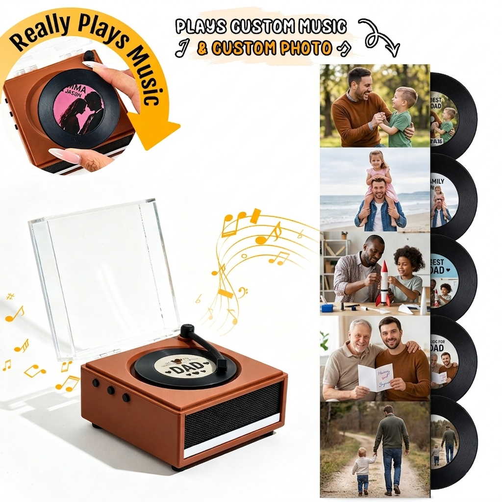 Personalized Mini Vinyl Music Player with Custom Photo, Plays Real Music, Custom Record & Album Cover Gift